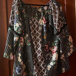 Anthropologie Fig and Flower Womens Boho mixed-pattern Tunic Top - size 2X